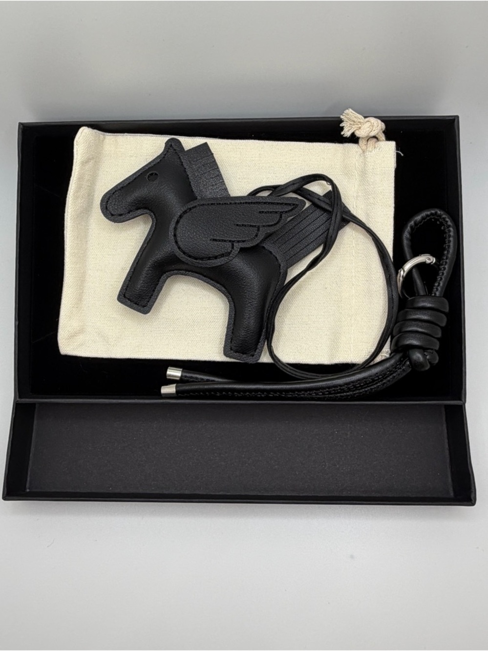 Black Self-selected Soft Leather Mini Rodeo Horse Bag Charm Pegasus Pendant